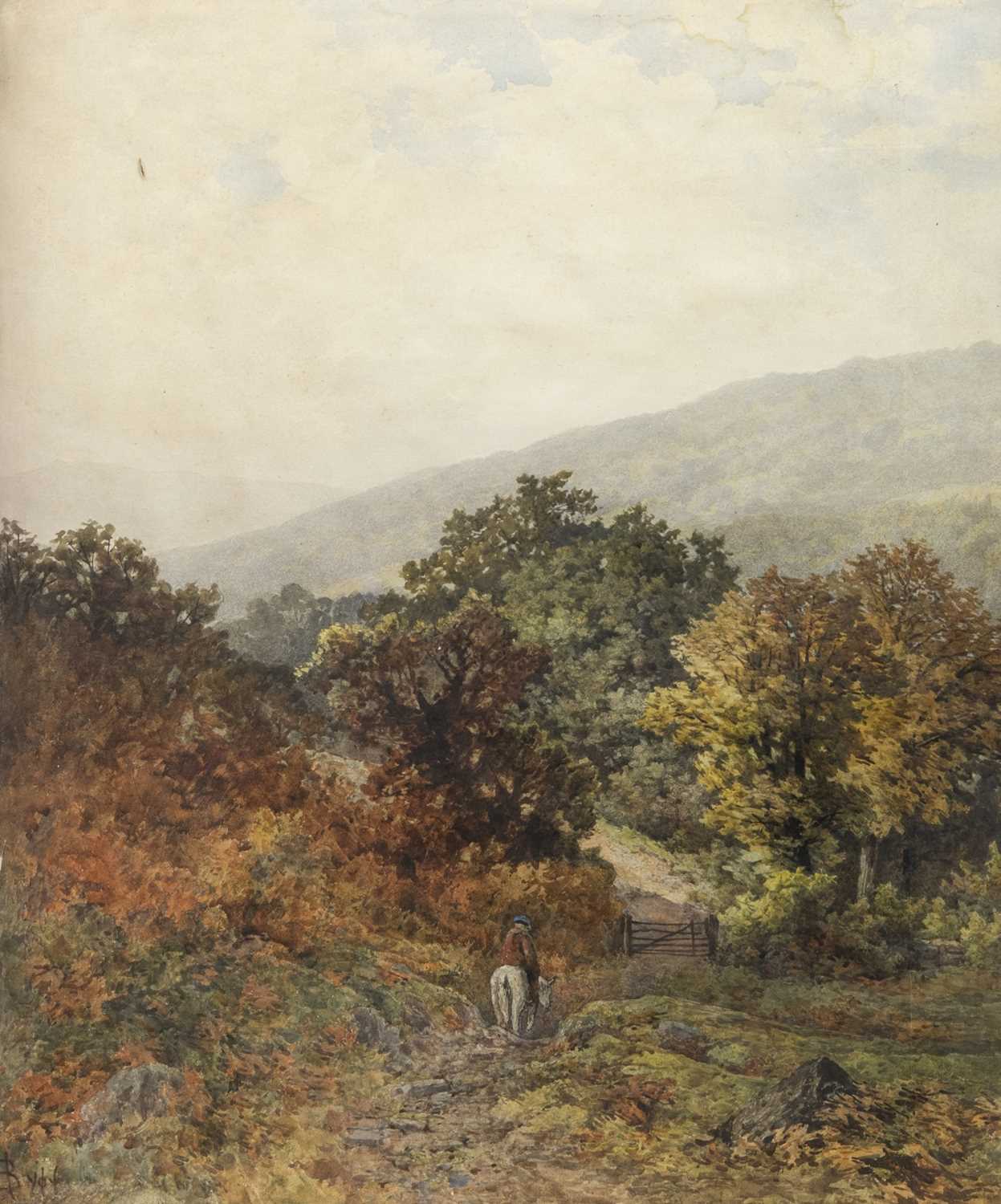 Lot 30 - TRAVELLER IN THE FOREST, AN ENGLISH WATERCOLOUR