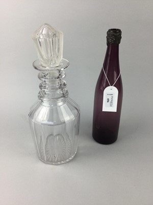 Lot 288 - AN AMETHYST GLASS DECANTER ALONG WITH ANOTHER DECANTER