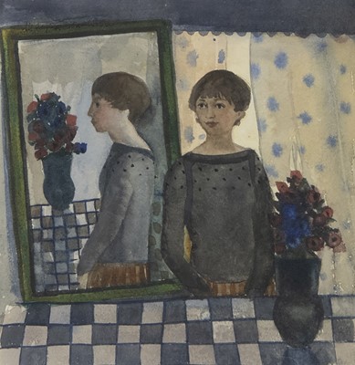 Lot 768 - GIRL AND MIRROR, A WATERCOLOUR BY MARYSIA DONALDSON