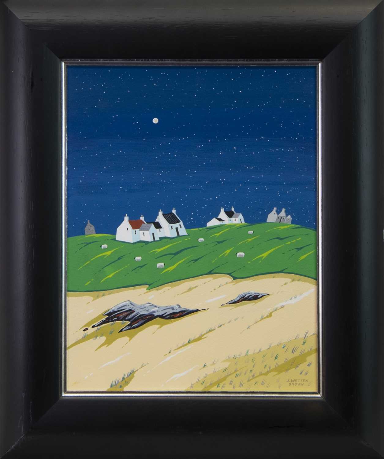 Lot 25 - MOONLIT COTTAGES AND SHEEP, BY JOHN WETTEN BROWN