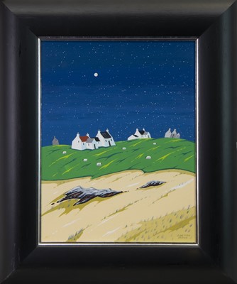 Lot 25 - MOONLIT COTTAGES AND SHEEP, BY JOHN WETTEN BROWN