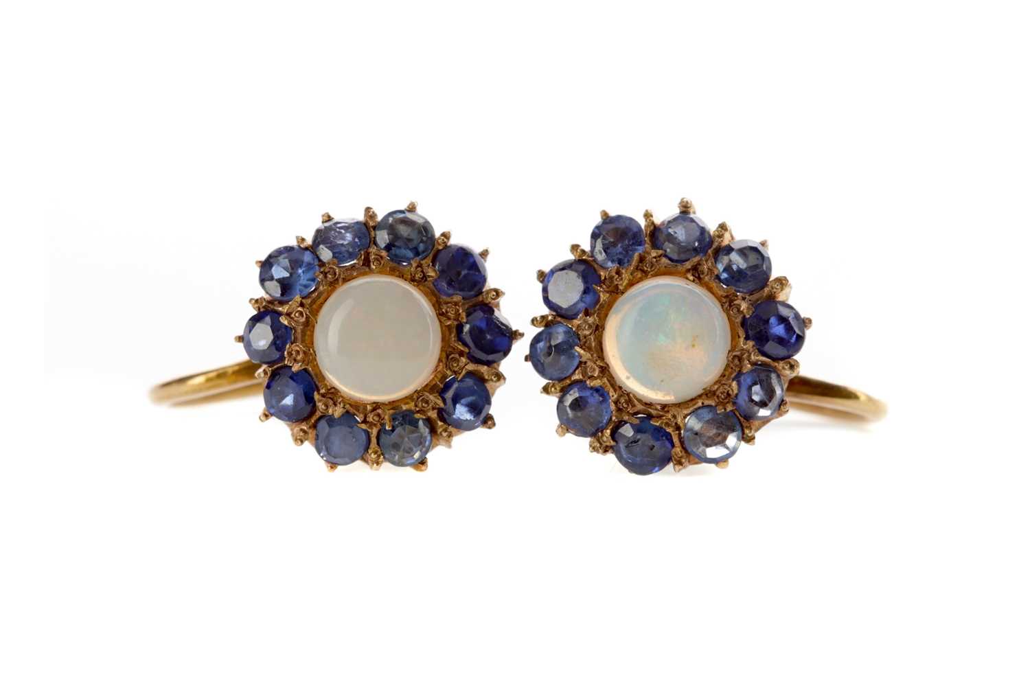 Lot 1333 - A PAIR OF SAPPHIRE AND OPAL EARRINGS