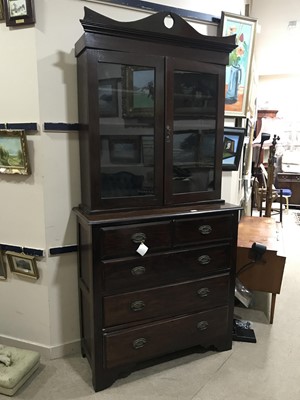 Lot 455 - AN EDWARDIAN STAINED WOOD BOOKCASE ON CHEST