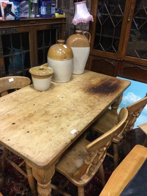 Lot 530 - A PINE BREAKFAST TABLE AND FOUR CHAIRS