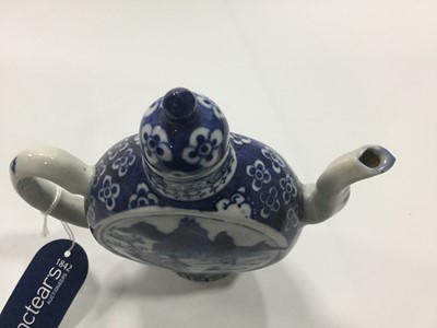 Lot 714 - A CHINESE BLUE AND WHITE VASE, TWO OTHER VASES AND A TEA POT AND A JAR