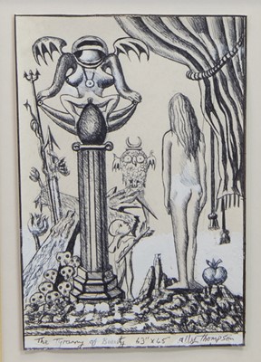 Lot 43 - THE TYRANNY OF BEAUTY, AN INK ON PAPER BY ALLY THOMPSON