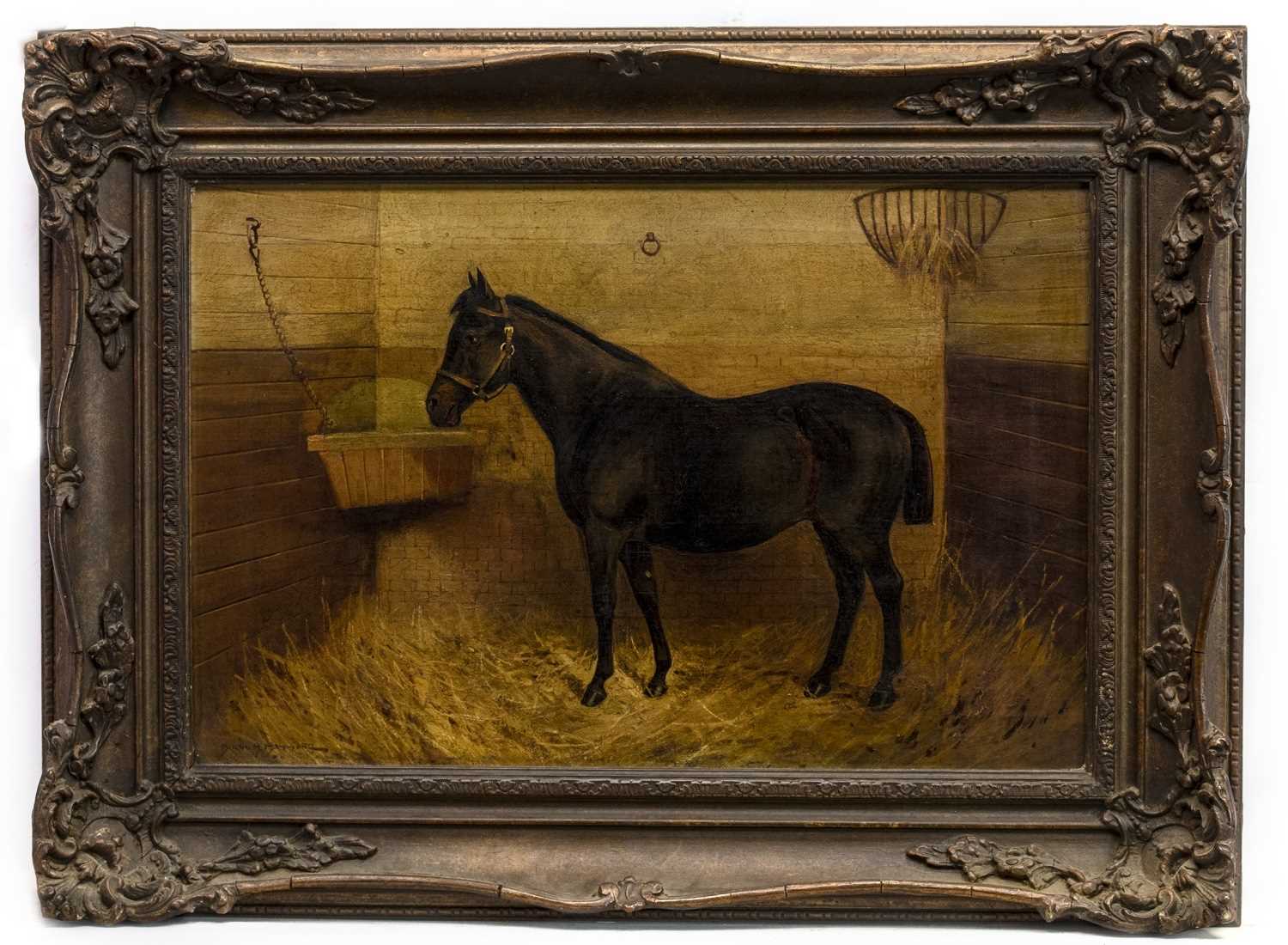 Lot 32 - HORSE IN A STABLE, A BRITISH OIL