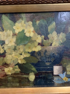 Lot 44 - STILL LIFE WITH FLOWERS AND A CHINESE BOWL, AN OIL BY ELIZABETH TREBOR SUTCLIFFE
