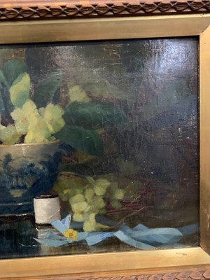 Lot 44 - STILL LIFE WITH FLOWERS AND A CHINESE BOWL, AN OIL BY ELIZABETH TREBOR SUTCLIFFE
