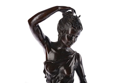 Lot 1642 - A PATINATED BRONZE SCULPTURE OF A YOUNG MAIDEN BY LUCIE SIGNORET-LEDIEU (FRENCH, 1858-1904)