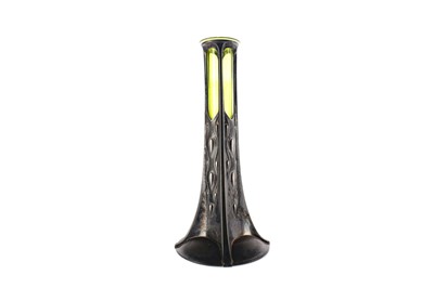 Lot 1066 - A WMF ART NOUVEAU SILVER PLATED AND GREEN GLASS SOLIFLEUR VASE