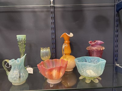 Lot 1080 - A LATE VICTORIAN URANIUM GLASS VASE ALONG WITH SIX OTHER EXAMPLES