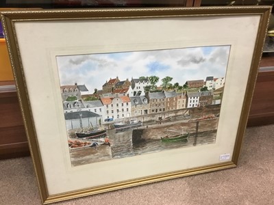 Lot 639 - A HARBOUR SCENE, WATERCOLOUR BY HARRY KEILLER AND OTHER PICTURES