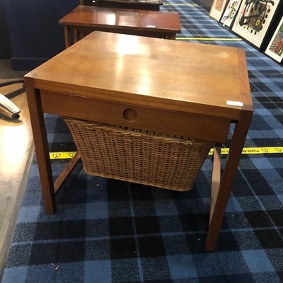 Lot 593 - A MODERN TEAK NEEDLEWORK TABLE