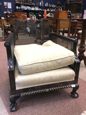 Lot 597 - A BERGERE SUITE WITH JAPANNED EBONISED FRAME