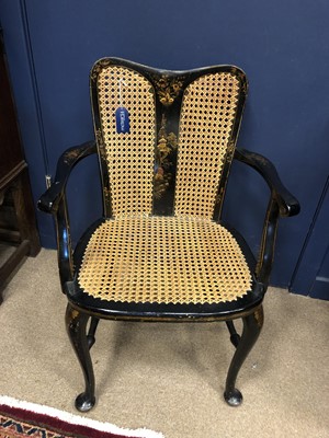 Lot 601 - A JAPANNED ELBOW CHAIR