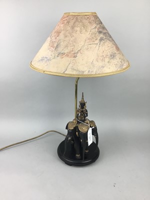 Lot 611 - A VICTORIAN DRIED FLORAL DISPLAY, A TEDDY BEAR AND A TABLE LAMP