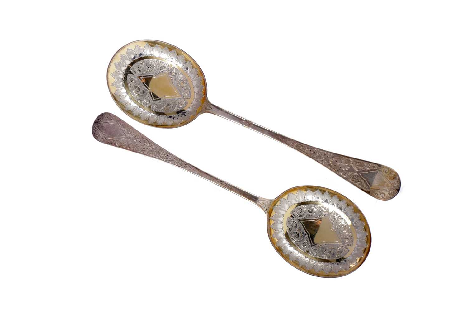 Lot 521 - A PAIR OF VICTORIAN SILVER SERVING SPOONS ALONG WITH TWO CASED SETS
