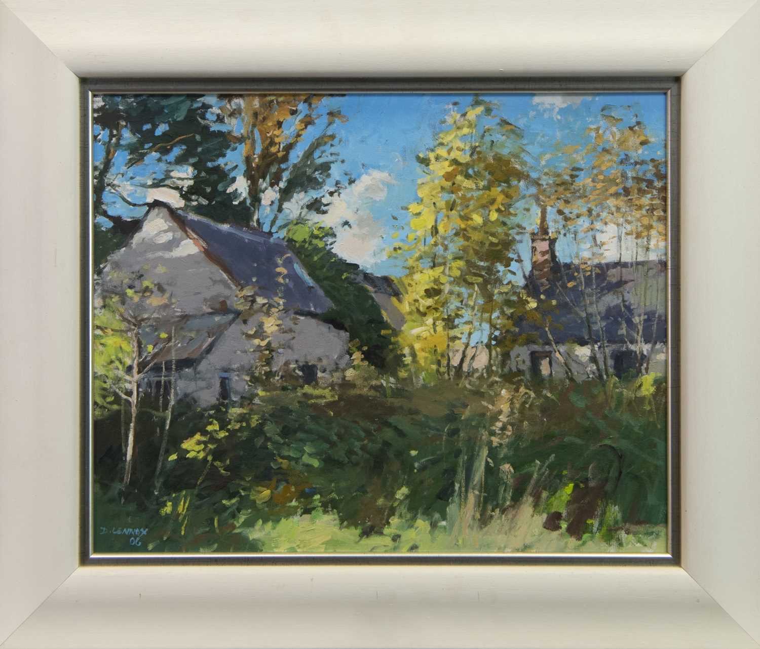 Lot 69 - COTTAGES AT STAIR, AN OIL BY DOUGLAS LENNOX