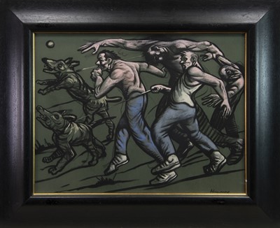 Lot 674 - BAND OF BROTHERS, A PASTEL BY PETER HOWSON