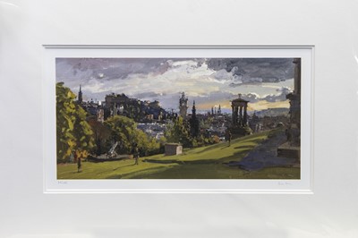 Lot 129 - EARLY MAY EVENING FROM CALTON HILL, A PRINT BY PETER BROWN