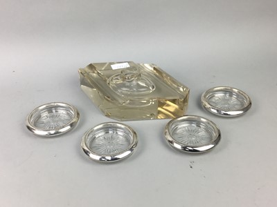 Lot 681 - A GLASS INKWELL ALONG WITH FOUR COASTER AND A WALL MIRROR