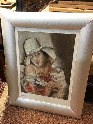 Lot 688 - A PASTEL OF A YOUNG WOMAN SIGNED J. ESSON ALONG WITH A PRINT