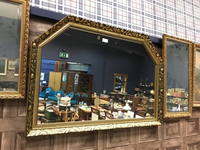 Lot 731 - A LOT OF THREE GILT FRAME WALL MIRRORS AND A PAIR OF LARGE PRINTS