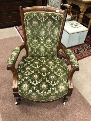 Lot 737 - A VICTORIAN WALNUT ARMCHAIR