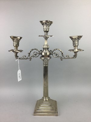 Lot 745 - A VICTORIAN SILVER PLATED TWIN BRANCH CANDELABRUM