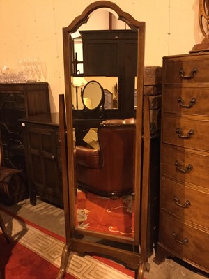 Lot 747 - A MAHOGANY CHEVAL MIRROR