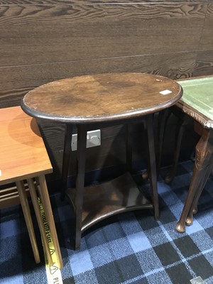 Lot 752 - A MAHOGANY OVAL TWO TIER OCCASIONAL TABLE AND MAHOGANY NEST OF THREE TABLES