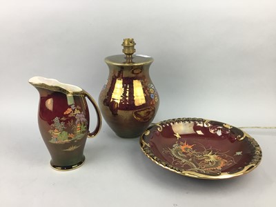 Lot 757 - A CROWN DEVON BOWL, JUG AND TABLE LAMP AND OTHER CERAMICS