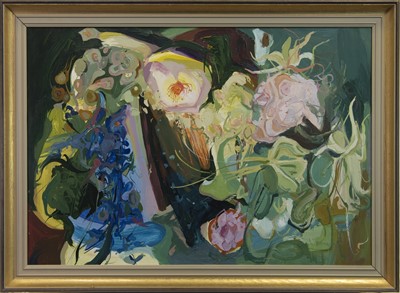 Lot 107 - STILL LIFE WITH FLOWERS, AN OIL BY JAMES HARRIGAN
