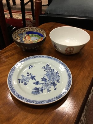 Lot 713 - A 20TH CENTURY JAPANESE BOWL, CHINESE BOWL, PLATE AND LIDS