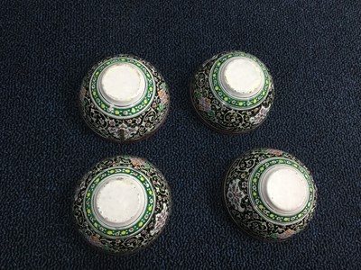 Lot 746 - A SET OF FOUR MIDDLE EASTERN ENAMELLED BOWLS