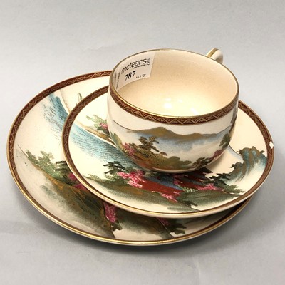 Lot 787 - A 20TH CENTURY JAPANESE SATSUMA CUP, SAUCER AND PLATE AND OTHER ITEMS