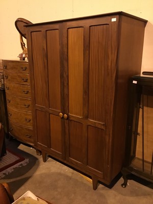 Lot 813 - A STAINED WOOD TWO DOOR WARDROBE WITH MATCHING DRESSING CHEST