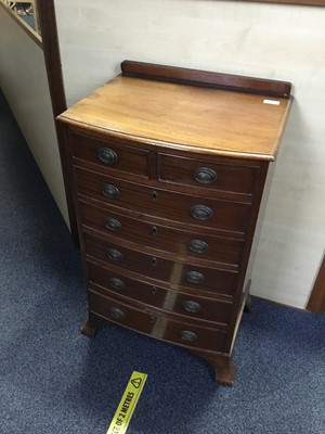 Lot 802 - A MAHOGANY MINIATURE BOWFRONT CHEST