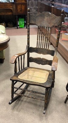 Lot 797 - A STAINED WOOD ROCKING CHAIR