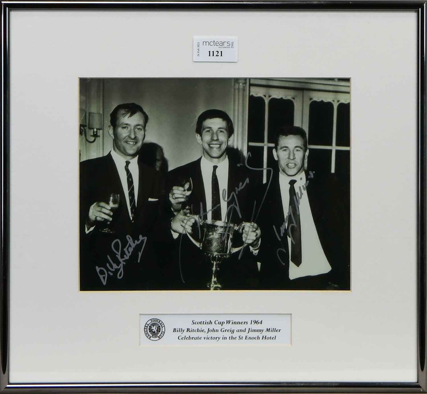 Lot 1121 - A FRAMED SIGNED PHOTOGRAPH OF BILLY RITCHIE, JOHN GREIG AND JIMMY MILLER