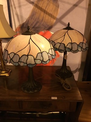 Lot 837 - A PAIR OF TIFFANY STYLE TABLE LAMPS