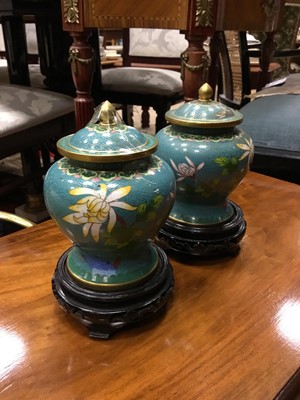 Lot 885 - A LOT OF ASIAN ITEMS INCLUDING A PAIR OF CLOISONNE GINGER JARS