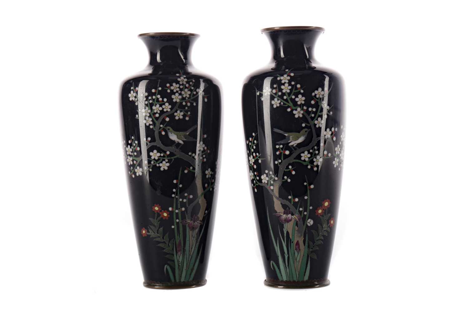 Lot 797 - A PAIR OF EARLY 20TH CENTURY JAPANESE CLOISONNE ENAMEL VASES