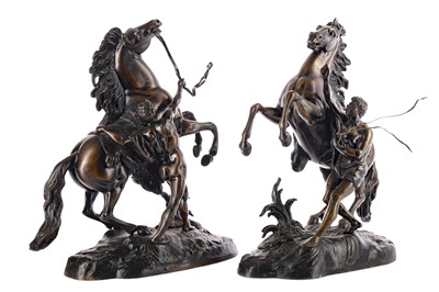 Lot 1683 - A PAIR OF VICTORIAN BRONZE MARLEY HORSES AFTER COUSTOU