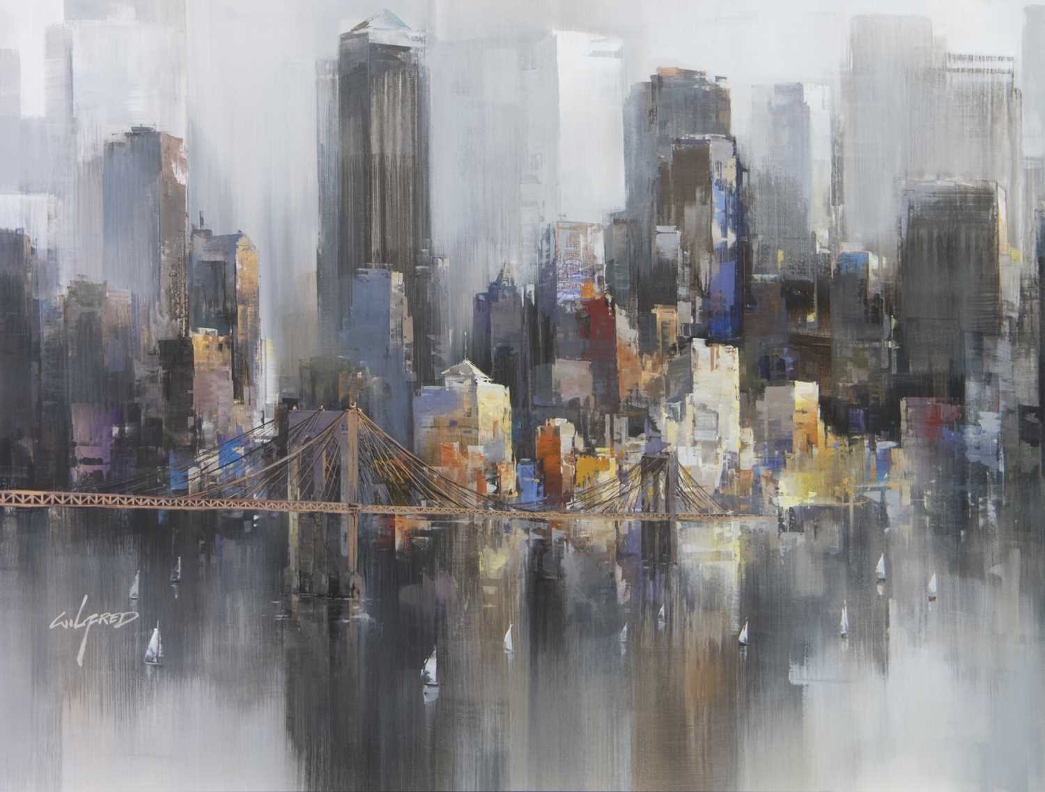 Lot 184 - NEW YORK CROSSING, A GICLEE BY WILFRED LANG