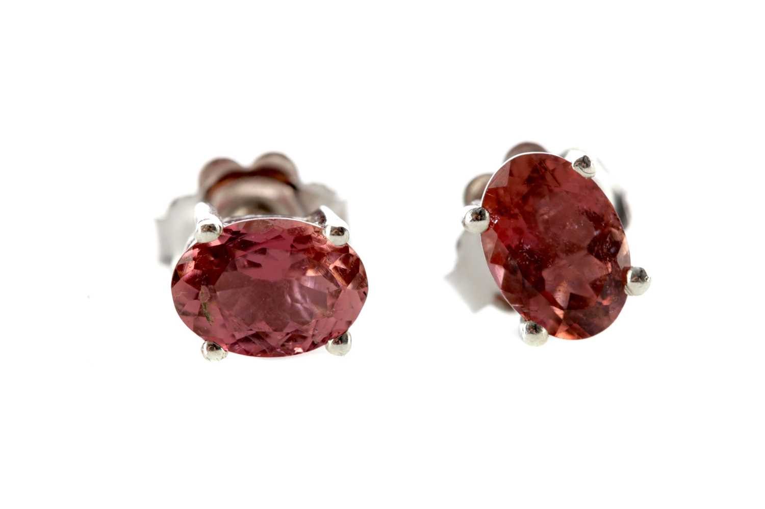 Lot 1387 - A PAIR OF PINK TOURMALINE STUD EARRINGS