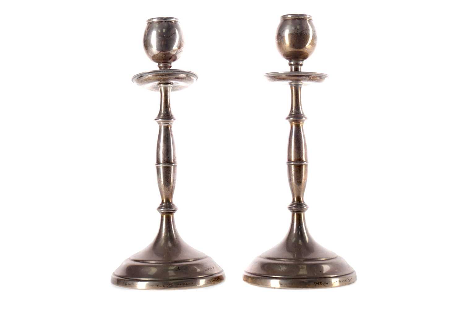 Lot 540 - A PAIR OF SILVER CANDLESTICKS