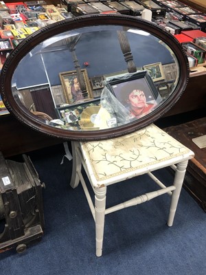 Lot 479 - A MAHOGANY OVAL WALL MIRROR AND A BEDROOM CHAIR