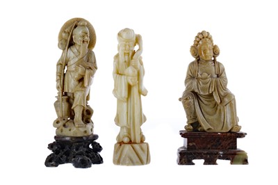 Lot 716 - A LOT OF THREE CHINESE SOAPSTONE FIGURES